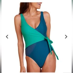 Summersalt Green and Blue One Piece Wrap Swimsuit